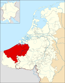 1350年的法蘭德斯伯國，位於法國與神聖羅馬帝國邊界與北海的交界處。