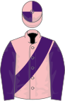 Pink, purple sash and sleeves, quartered cap