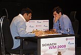 M-29 (Chess) Indian chess grandmaster and World Chess Champion, Vishwanathan Anand, playing against Vladmir Kramnik at the World Chess Championships, 2008.