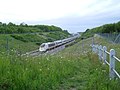 Image 5A 300 km/h (186 mph) Eurostar train at km 48 (mile 30) on High Speed 1, near Strood (from Kent)