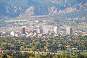 Colorado Springs skyline with the Front Range in the background