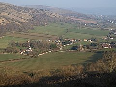 Compton Bishop with the Mendips running eastwards beyond.