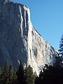 Harding's 2800 foot 'Nose Route' of El Capitan ascends a line meandering for roughly 30 rope lengths in the vicinity of where the sun meets the shade, arguably the most famous rock climb in North America.