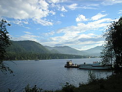 Lake Teletskoye near the selo of Artybash in Turochaksky District