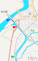 Pont de Langlois (red) and Pont Van Gogh (green); entrance of the canal in 1888 (blue)