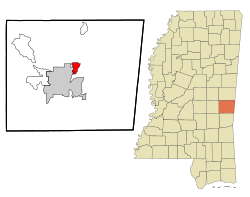 马里昂在劳德代尔县及密西西比州的位置（以红色标示）