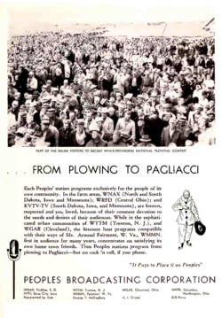 Advertisement for Peoples Broadcasting Corporation aka Nationwide Communications Corporation, later known as Nationwide Communications Corporation, a subsidiary of the Nationwide Mutual Insurance Co. (Note the Nationwide "eagle" logo inside the Peoples microphone logo)