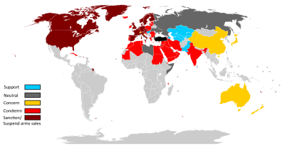 A map depicting International reactions to Turkey's 2019 operation in northern Syria.