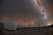 This picture shows two of the three new ExTrA telescopes hosted at ESO's La Silla Observatory in Chile. Situated over 2000 meters above sea level, these telescopes scour the skies for Earth-sized worlds around M class stars, which are stars smaller than the Sun.[53]