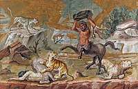 半人马镶嵌画（公元2世纪），发现于意大利蒂沃利的哈德良别墅。柏林旧博物馆