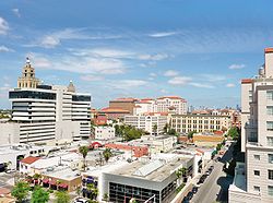 Coral Gables (in foreground) with Downtown Miami barely visible (in background) in 2010