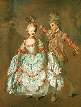 Dancing a minuet in 18th century Sweden. Painting by Lorens Pasch [sv], 1760