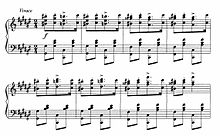 Sheet music of the main part of Franz Liszt's Hungarian Rhapsody #2.