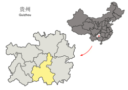 黔南州的地理位置（黄色部分）