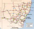 New South Wales showing highways connecting towns and major centres.