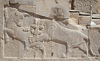 Bas-relief in Persepolis—a symbol in Zoroastrian for Nowruz— eternally fighting bull (personifying the moon), and a lion (personifying the Sun) representing the Spring