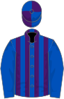 Royal blue, purple stripes on body, quartered cap