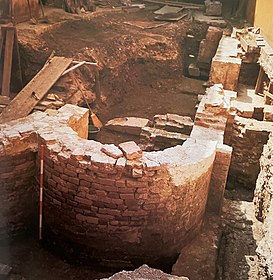 The remains of the oratory of San Michele alla Pusterla of the Lombard age brought to light during the excavations of 1970 and now buried again.
