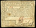 Rhode Island colonial currency, 1 dollar, 1780 (obverse)