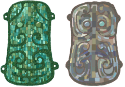 两件绿松石镶嵌青铜兽面牌饰[注194] （1981、84年河南偃师二里头出土）