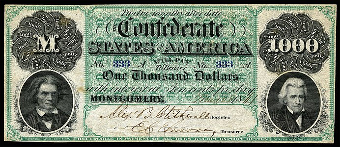 $1,000 (T1) John C. Calhoun, Andrew Jackson National Bank Note Company (607 issued)