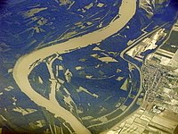 Aerial view of Danube river in Szeremle