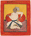 Maharaja Sital Dev of Mankot in Devotion, Ink, opaque watercolor, and silver on paper (c. 1690).