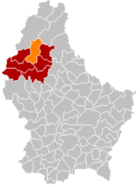 维尔茨在卢森堡地图上的位置，维尔茨为橙色，维尔茨县为深红色