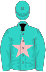 Turquoise, pink star, turquoise sleeves and cap