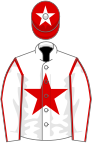 White, red star, red seams on sleeves, red cap, white star