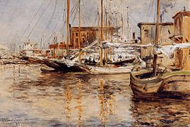 Oyster Boats North River, by John Henry Twachtman (1853–1902)