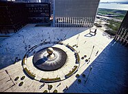 The Sphere in the center of Austin J. Tobin Plaza in 1976