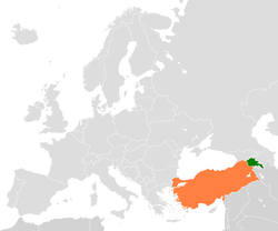Map indicating locations of Armenia and Turkey