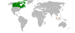 Map indicating locations of Canada and Malaysia