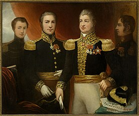 General Léopold Hugo, with two of his brothers and his son Abel in Restoration uniform, 1825