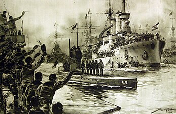 U-9号胜利返航威廉港的插画