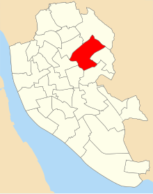 A map of the city of Liverpool showing 1980 council ward boundaries. Croxteth ward is highlighted