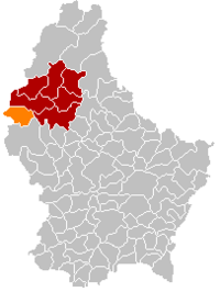 布莱德在卢森堡地图上的位置，布莱德为橙色，维尔茨县为深红色