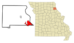 汉尼拔在马里昂县及密苏里州的位置（以红色标示）