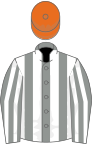 Grey and white stripes, orange cap