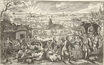 Gods slaandehand over Nederland, door pest-siekte onder het rund vee by Jacobus Eussen (1745)