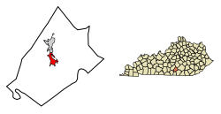 Location of Jamestown in Russell County, Kentucky.