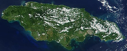 Satellite image of Jamaica in November 2001. Cropped image, original taken from NASA's Visible Earth