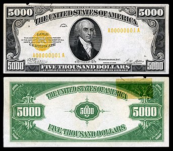 $5,000 Gold Certificate James Madison