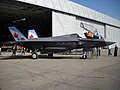 A wooden mock-up of the Lockheed Martin F-35 Lightning II in Canadian Forces markings