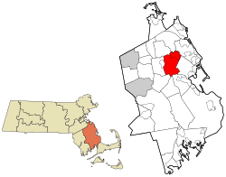 彭布罗克在普利茅斯县及麻萨诸塞州的位置（以红色标示）