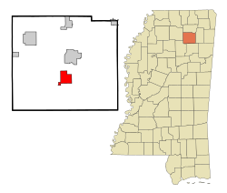 阿尔戈马在庞托托克县及密西西比州的位置（以红色标示）