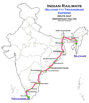 Silchar–Trivandrum Express route map