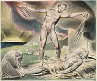《约伯的考验》，撒旦向约伯泼瘟疫，威廉·布莱克