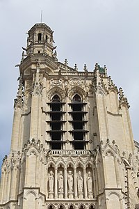 The top of the South Tower and its campanile, or bell tower